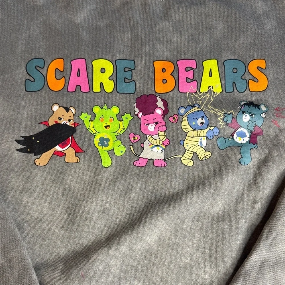 Care Bears Crewneck Sweater - Gray with Scare Bares Print